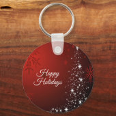 Christmas Party White Stars Tree Red Snowflakes キーホルダー (正面)