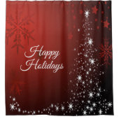 Christmas Party White Stars Tree Red Snowflakes シャワーカーテン (正面)