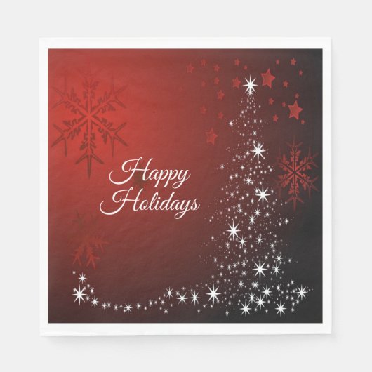 Christmas Party White Stars Tree Red Snowflakes スタンダードランチョンナプキン (正面)