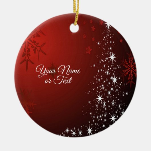 Christmas Party White Stars Tree Red Snowflakes セラミックオーナメント (正面)