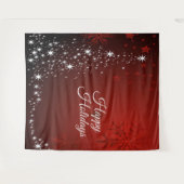 Christmas Party White Stars Tree Red Snowflakes タペストリー (正面(横))