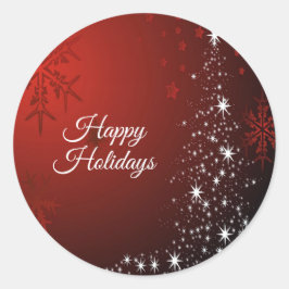 Christmas Party White Stars Tree Red Snowflakes ラウンドシール