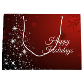 Christmas Party White Stars Tree Red Snowflakes ラージペーパーバッグ (正面)