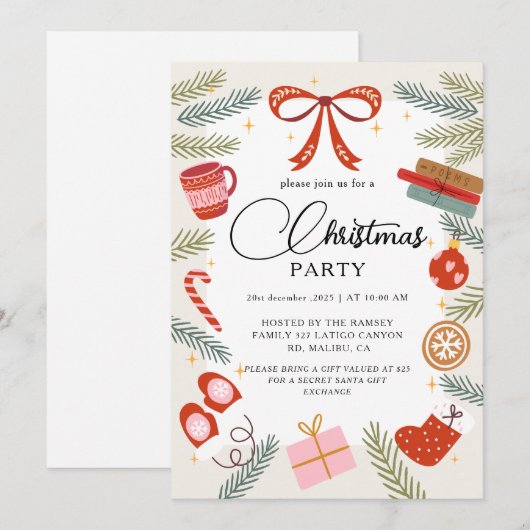 Christmas Party Winter Botanical 招待状 (正面/裏面)