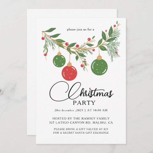 Christmas Party Winter Botanical 招待状 (正面/裏面)