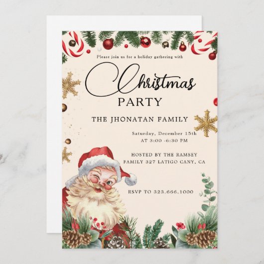 Christmas Party Winter Botanical 招待状 (正面/裏面)