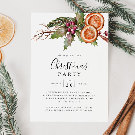 Christmas Party Winter Botanical Invitation 招待状