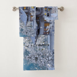 Christmas Party Winter White Snowman Blue Rustic バスタオルセット