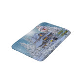 Christmas Party Winter White Snowman Blue Rustic バスマット (アングル)