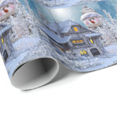 Christmas Party Winter White Snowman Blue Rustic ラッピングペーパー (ロールコーナー)