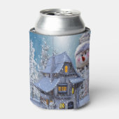 Christmas Party Winter White Snowman Blue Rustic 缶クーラー (缶正面)