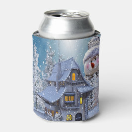 Christmas Party Winter White Snowman Blue Rustic 缶クーラー