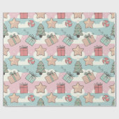 Christmas pastel gift stars and candy ラッピングペーパー (フラット)