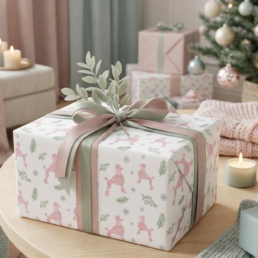 Christmas Pastel Pink Poodle Gift Wrapping Paper ラッピングペーパー