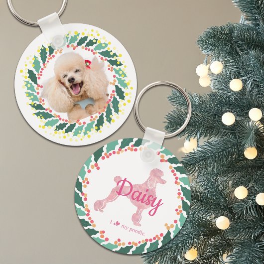 Christmas pastel pink poodle keychain Custom Photo キーホルダー