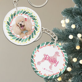 Christmas pastel pink poodle keychain Custom Photo キーホルダー