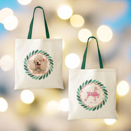 Christmas pastel pink poodle Tote Bag Custom Photo トートバッグ