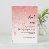 Christmas Pastel Red Winter Tree Baby Shower サンキューカード (スタンド正面)