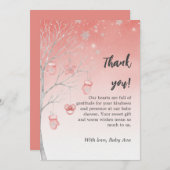 Christmas Pastel Red Winter Tree Baby Shower サンキューカード (正面/裏面)