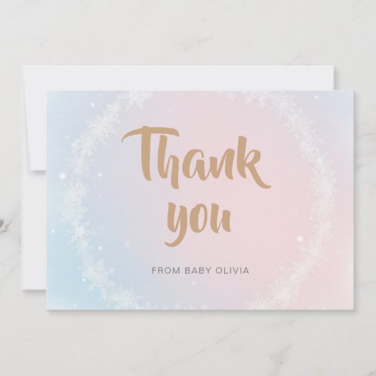 Christmas Pastel Winter Snowflake Baby Shower サンキューカード (正面)