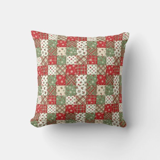 Christmas  patchwork green red pattern  クッション (正面)