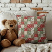 Christmas patchwork green red pattern クッション