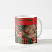 Christmas patchwork green red two photo coffee mug コーヒーマグカップ (正面右)