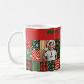 Christmas patchwork green red two photo coffee mug コーヒーマグカップ (左)