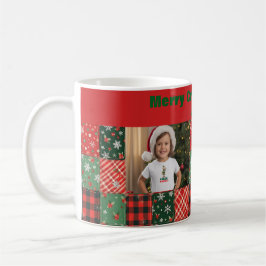 Christmas patchwork green red two photo coffee mug コーヒーマグカップ