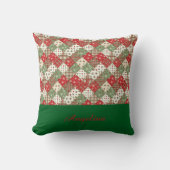  Christmas patchwork name Green Red  クッション (正面)