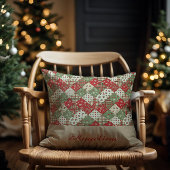 Christmas patchwork name Green Red beige クッション