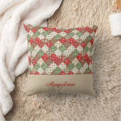  Christmas patchwork name Green Red beige クッション (ブランケット)