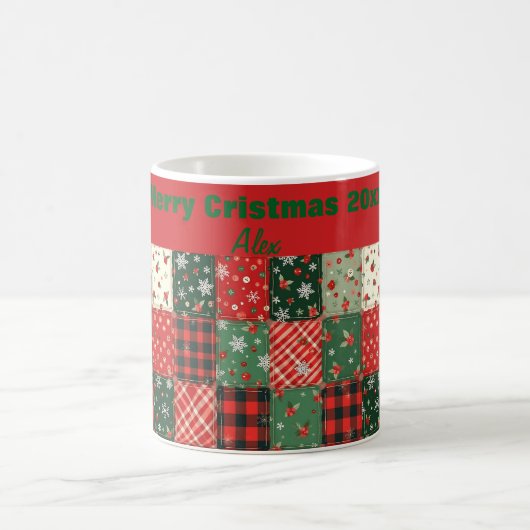 Christmas patchwork pattern green red コーヒーマグカップ (中央)