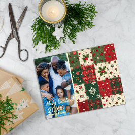 Christmas patchwork pattern photo 箔シーズンポストカード