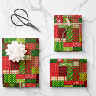 Christmas Patchwork Quilt Wrapping Paper Sheets  ラッピングペーパーシート