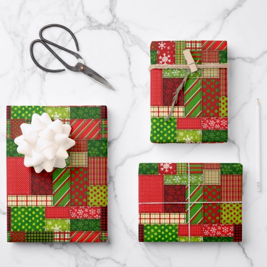 Christmas Patchwork Quilt Wrapping Paper Sheets  ラッピングペーパーシート (正面)