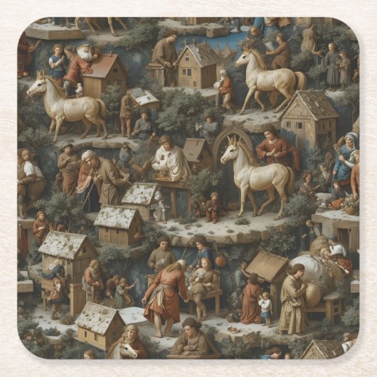 Christmas Pattern • Bruegel Style Paper Coaster スクエアペーパーコースター (正面)