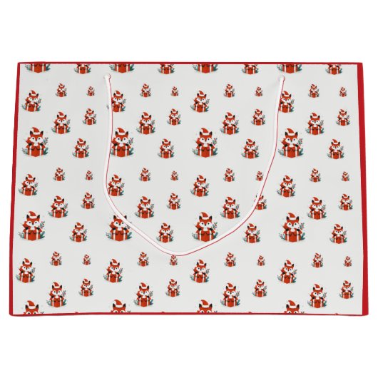 Christmas pattern - Cute red fox seamless pattern ラージペーパーバッグ (正面)