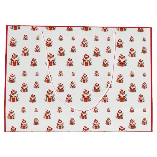 Christmas pattern - Cute red fox seamless pattern ラージペーパーバッグ (裏面)