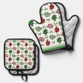 Christmas-Pattern Elephant Oven Mitt & Pot Holder 鍋つかみ&鍋敷きセット (正面/裏面)