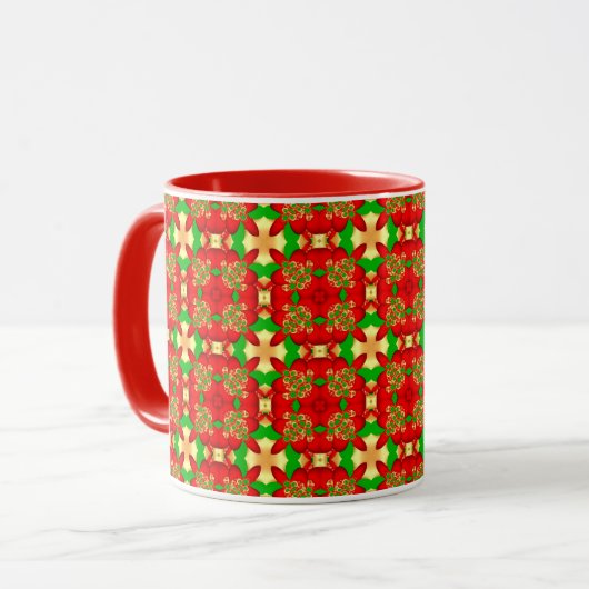 Christmas Pattern Gold, Red and Green, マグカップ (正面左)