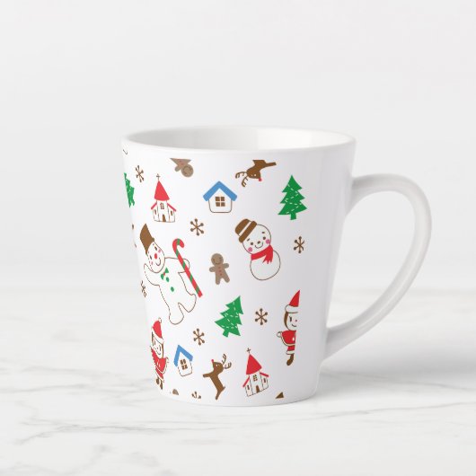 Christmas pattern icon santa tree happy gift カフェラテマグ (右)