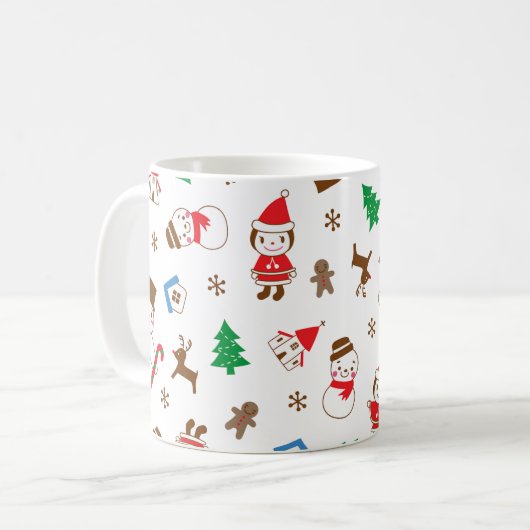 Christmas pattern icon santa tree happy gift Mug コーヒーマグカップ (正面左)