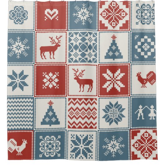 Christmas pattern in patchwork style. Traditional  シャワーカーテン (正面)