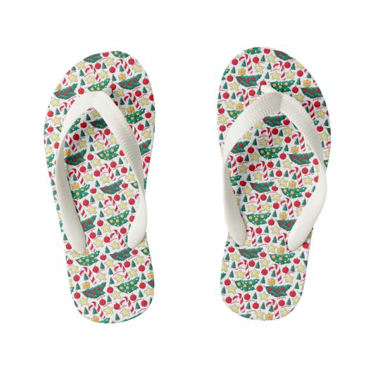 Christmas Pattern Pair of Flip Flops キッズビーチサンダル (フットベッド)