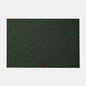 Christmas Pattern Pine Needles and Red Berries ドアマット (正面)