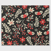 Christmas Pattern Red Holy White Leaves ラッピングペーパー (フラット)