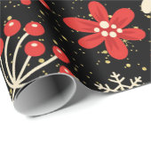 Christmas Pattern Red Holy White Leaves ラッピングペーパー (ロールコーナー)