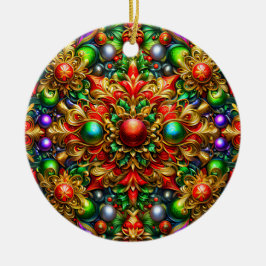 CHRISTMAS Pattern Red Purple Gold Green 3D ~ セラミックオーナメント