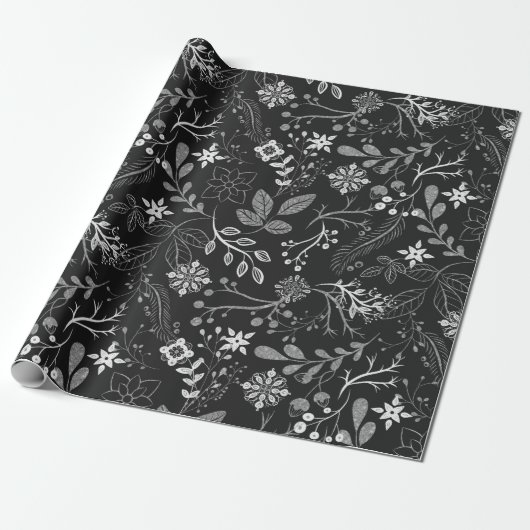Christmas Pattern Silver White Wrapping Paper ラッピングペーパー (アンロールド)
